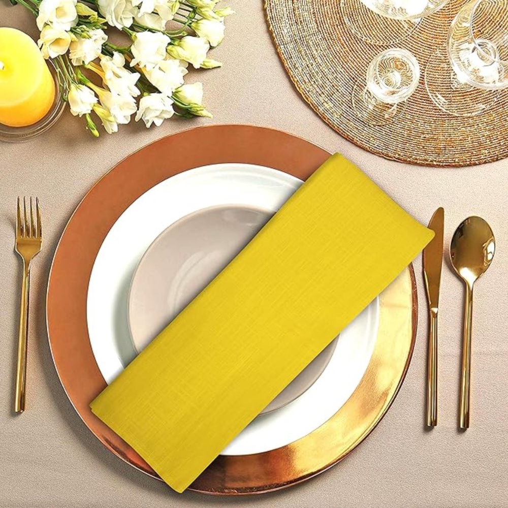 Set of 12 Premium Cotton Dinner Napkins In Yellow